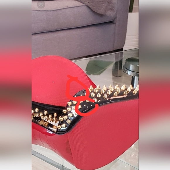 EUC-Christian Louboutin gold spike leopard patent leather open back, strap pumps - Picture 9 of 9